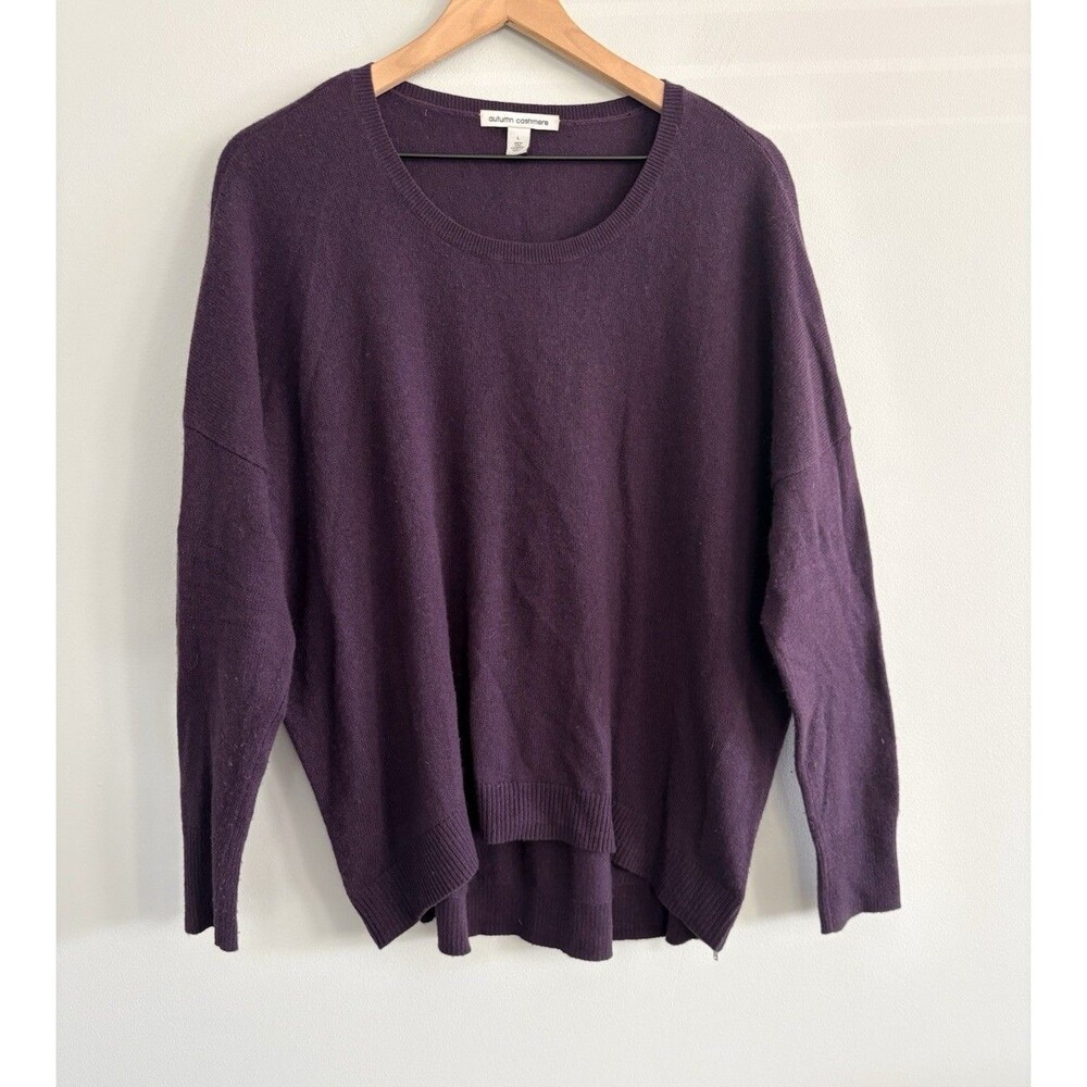 Autumn Cashmere Sweater Purple Women's Large High Low Hem Side Zippers